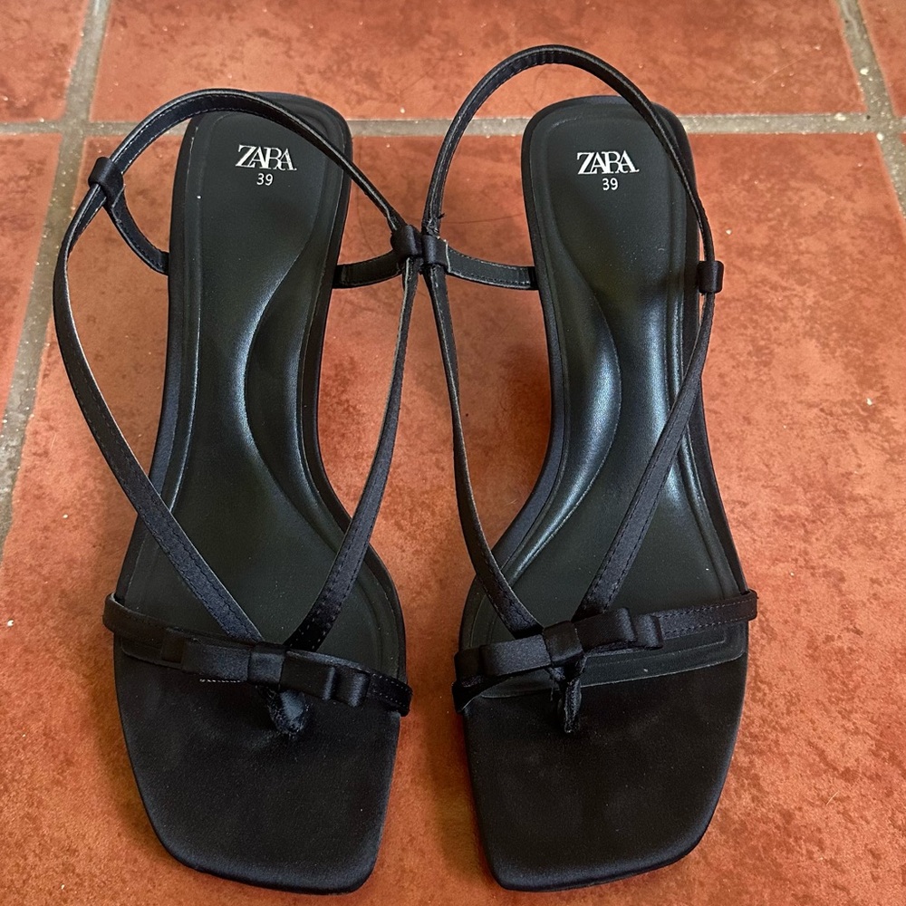 Zara Strappy Black Heeled Sandals